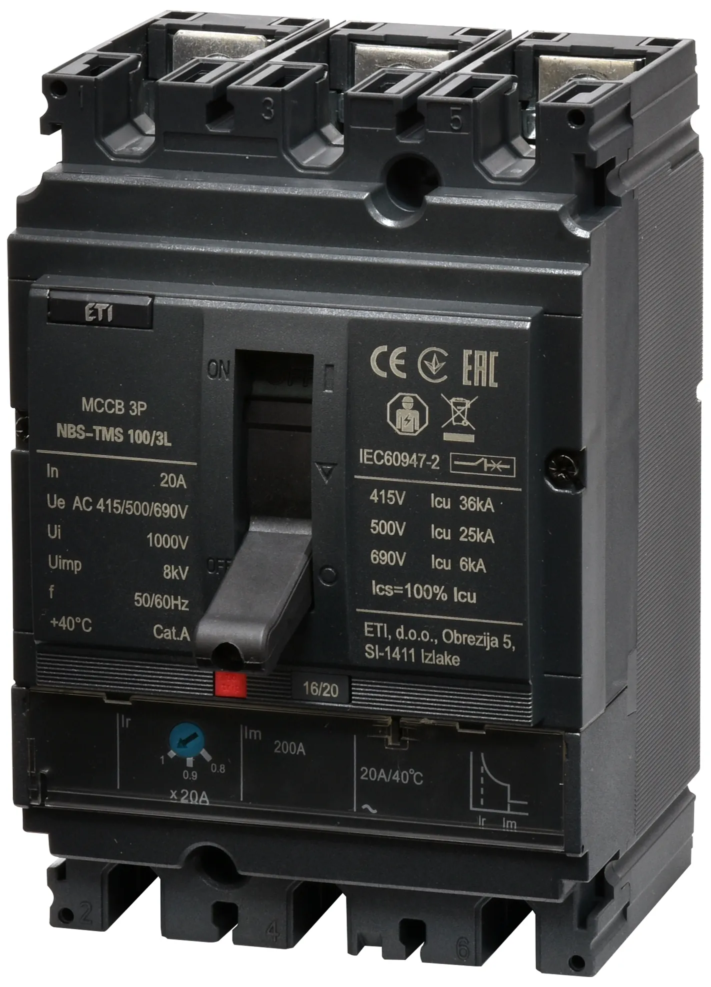 Întrerupător de circuit în car NBS-TMS 100/3L  20A 3P 004673001