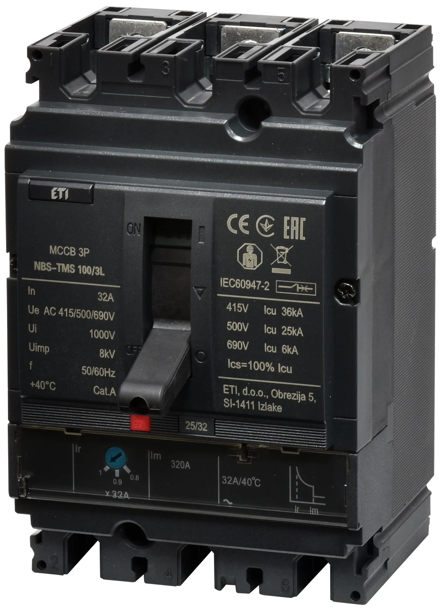 Întrerupător de circuit în car NBS-TMS 100/3L  32A 3P 004673002