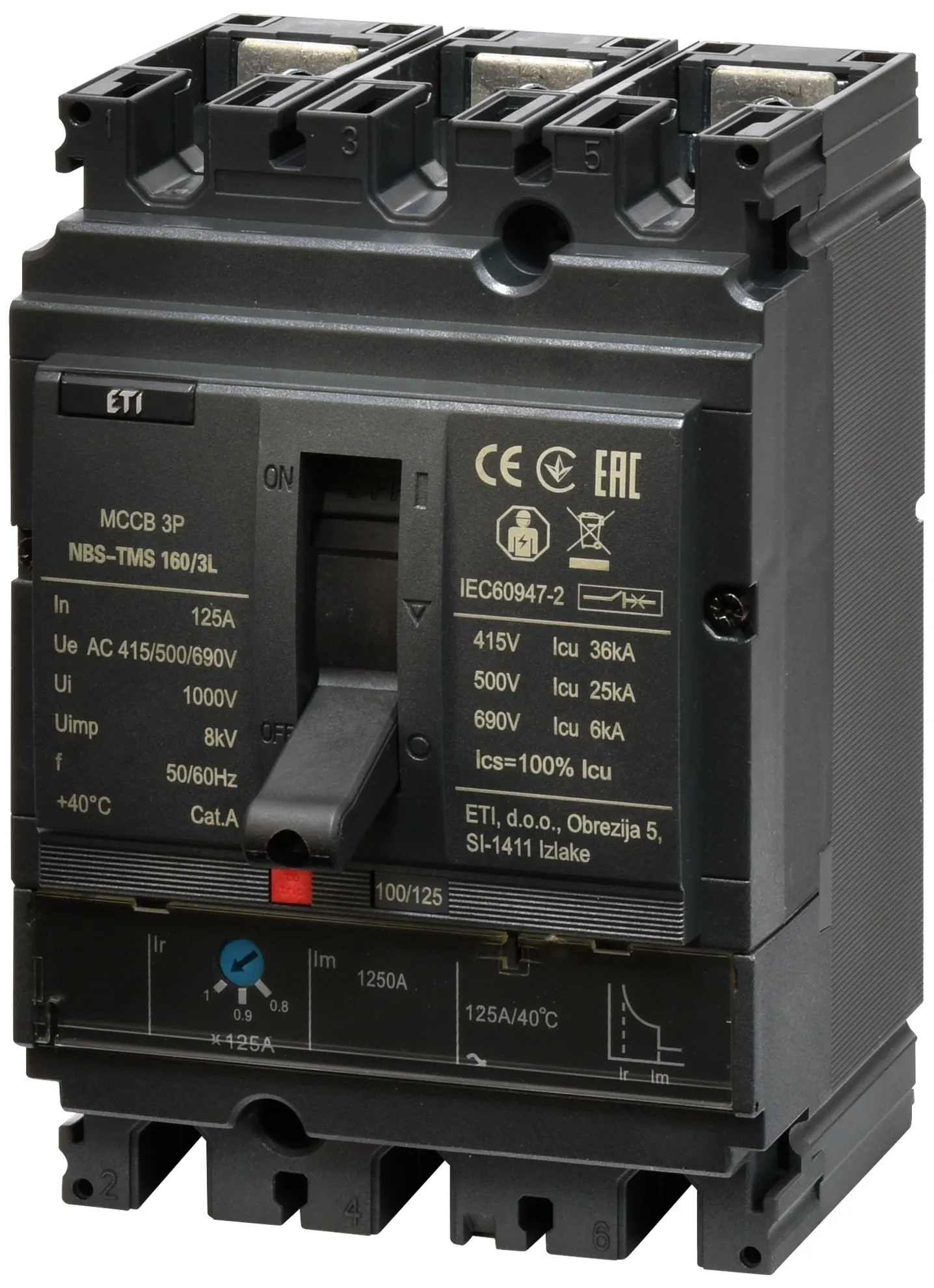 Întrerupător de circuit în car NBS-TMS 160/3L 125A 3P 004673008