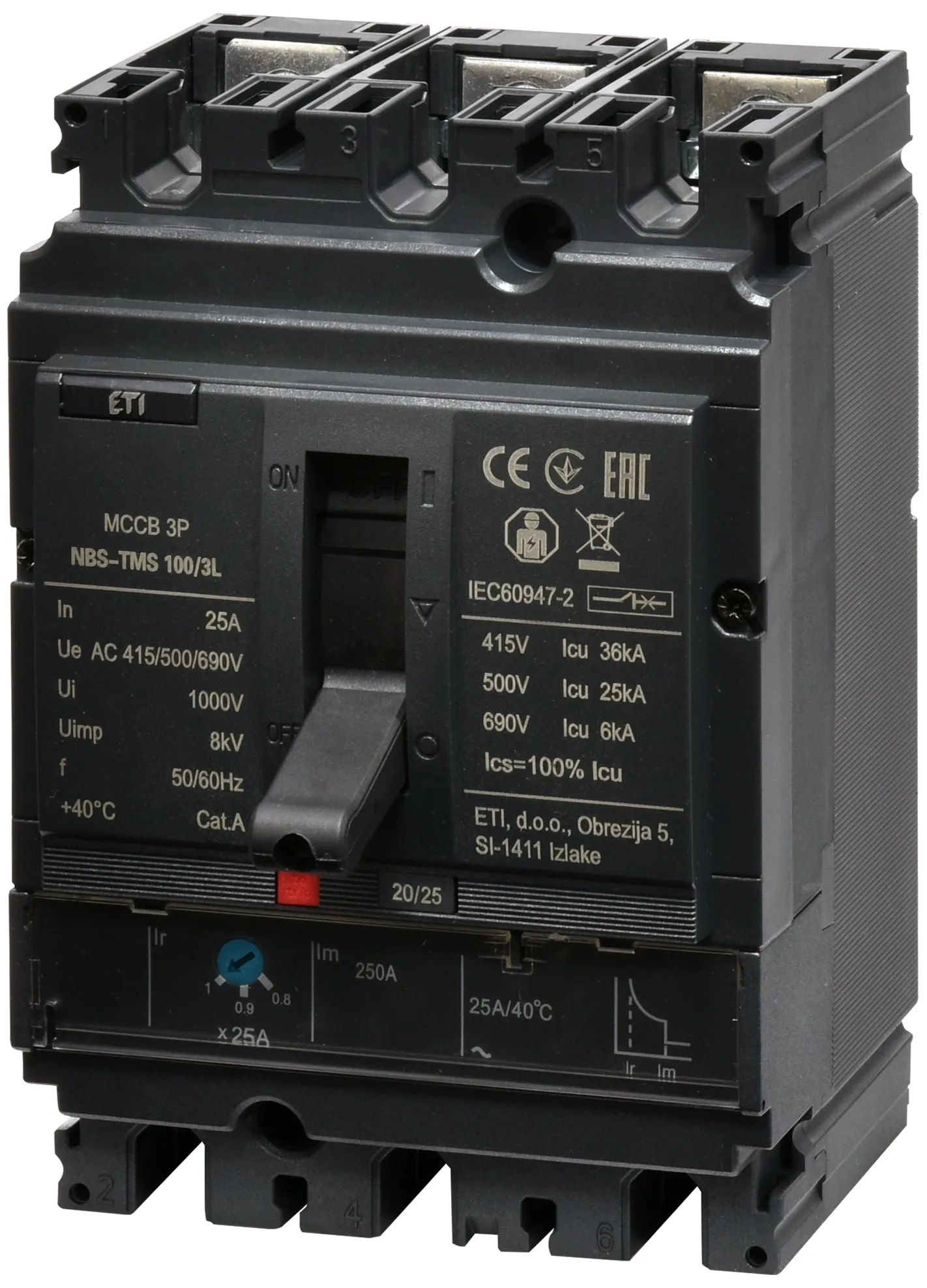 Întrerupător de circuit în car NBS-TMS 100/3L  25A 3P 004673010