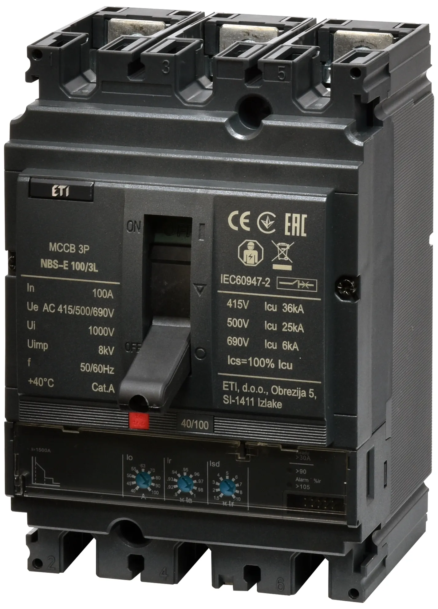 Întrerupător de circuit în car NBS-E 100/3L 100A 3P 004673041