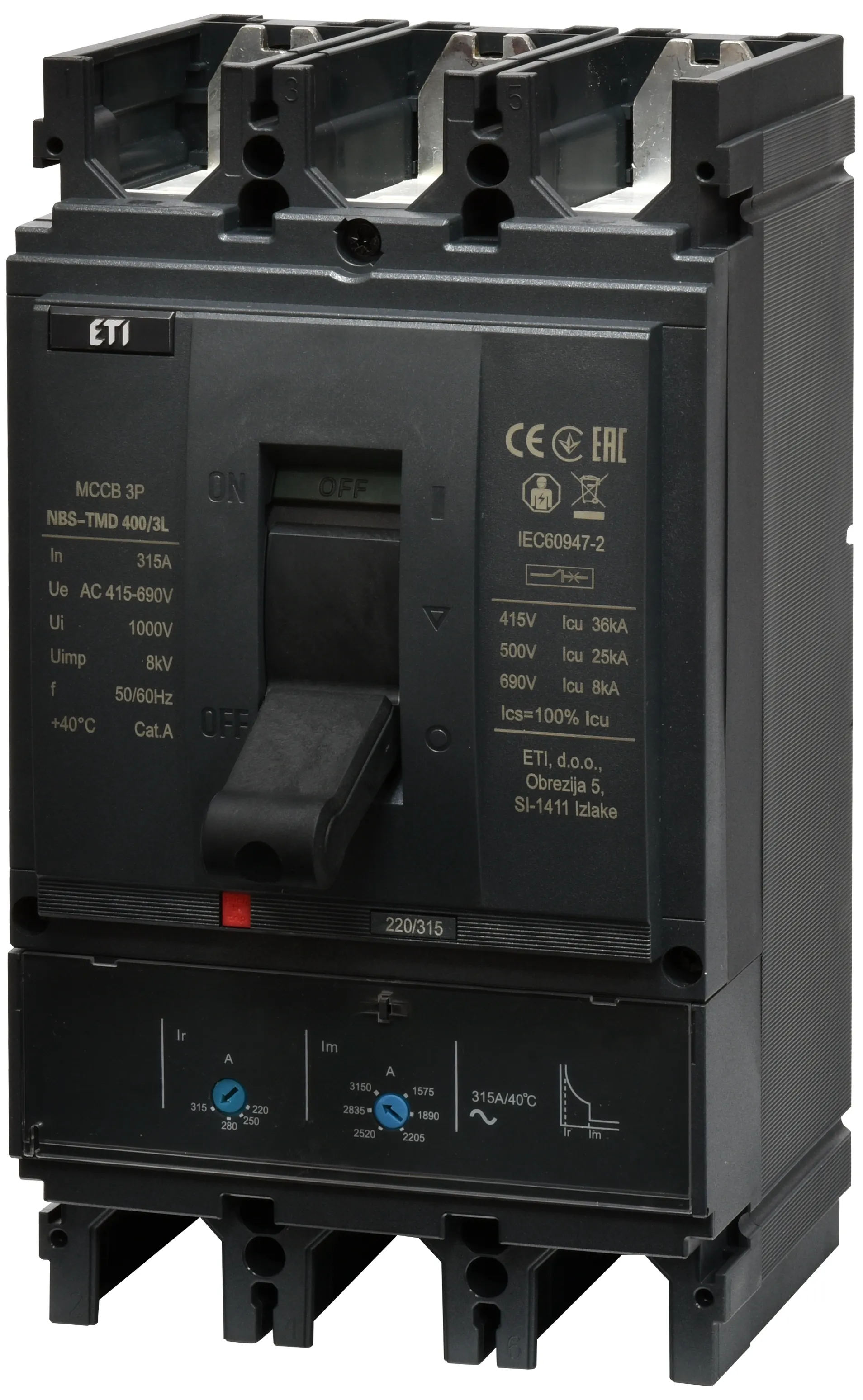 Întrerupător de circuit în car NBS-TMD 400/3L 315A 3P 004673101