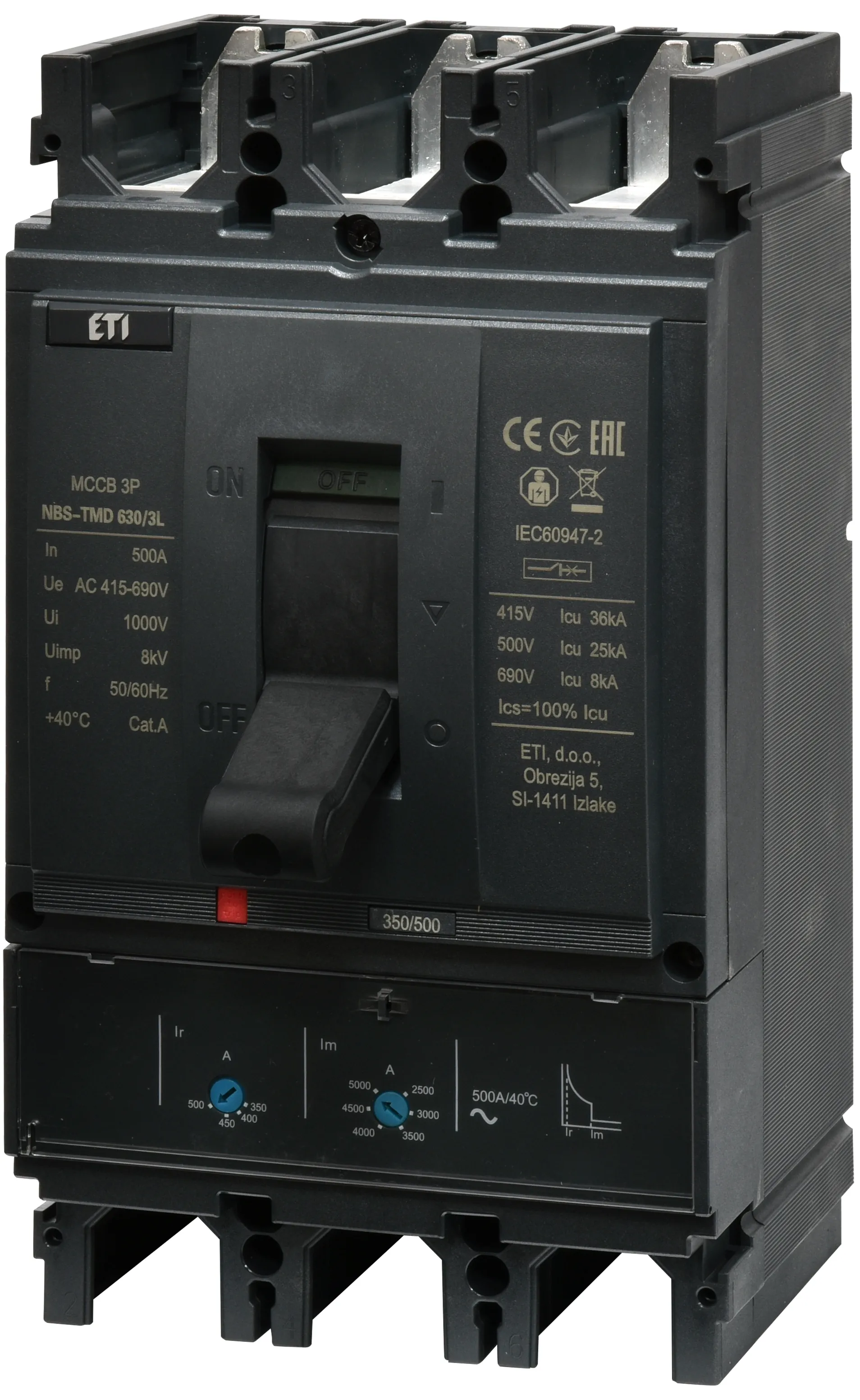 Întrerupător de circuit în car NBS-TMD 630/3L 500A 3P 004673131